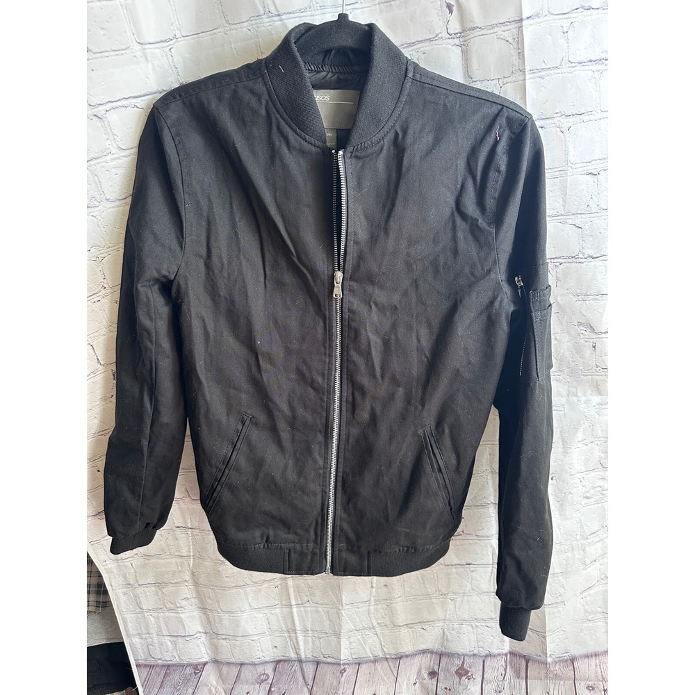 ASOS Bomber Jacket Full Zip Up Utility Pocket Black Mens 2XL